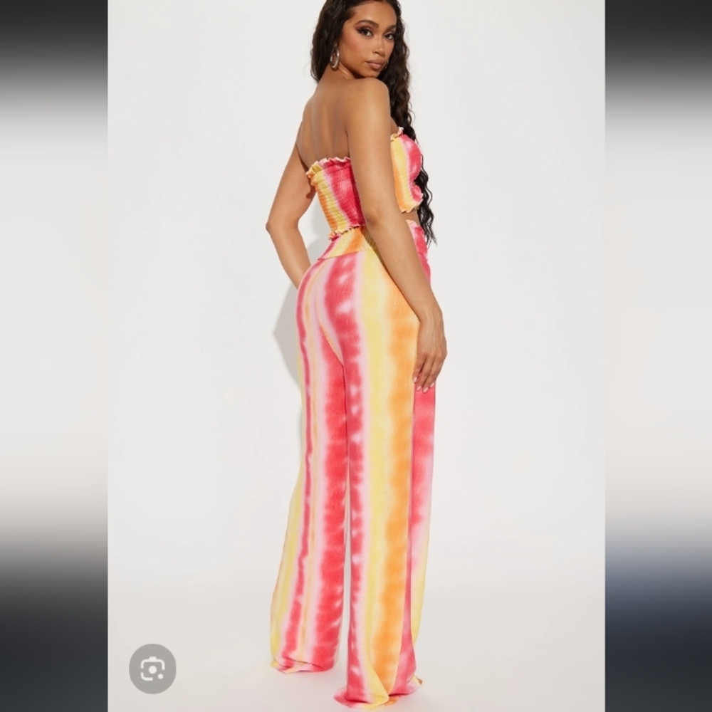 Fashion Nova Vibrant Pink and Yellow TieDye 2 Piece Trendy Popular outfit - Picture 2 of 5